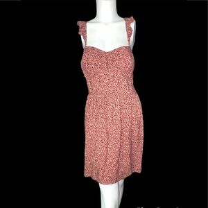 Rose Mauve Floral Minidress Heart Shaped Ruffled Shoulder Straps Ruffled Y Back 
